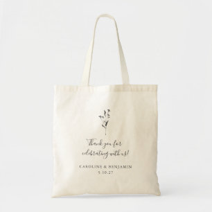 Floral Script White Boho Wedding Custom Thank You Tote Bag