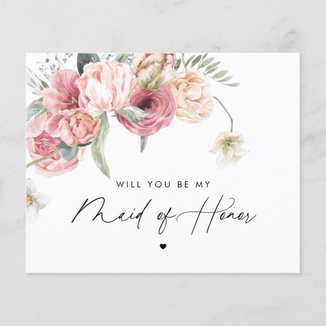 Floral Script Will You Be My Maid of Honour (Front)