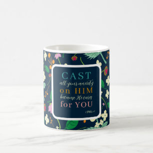 Floral Scripture 1 Peter 5:7 Coffee Mug