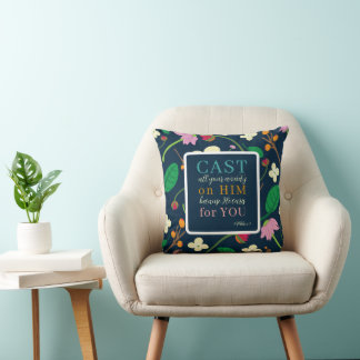 Floral Scripture 1 Peter 5:7  Cushion