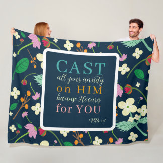 Floral Scripture 1 Peter 5:7  Fleece Blanket