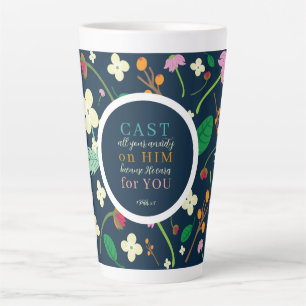 Floral Scripture 1 Peter 5:7 Latte Mug