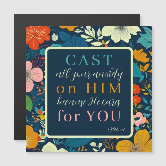 Floral Scripture 1 Peter 5:7 Magnet (Front/Back)