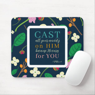 Floral Scripture 1 Peter 5:7 Mouse Mat