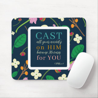 Floral Scripture 1 Peter 5:7 Mouse Mat