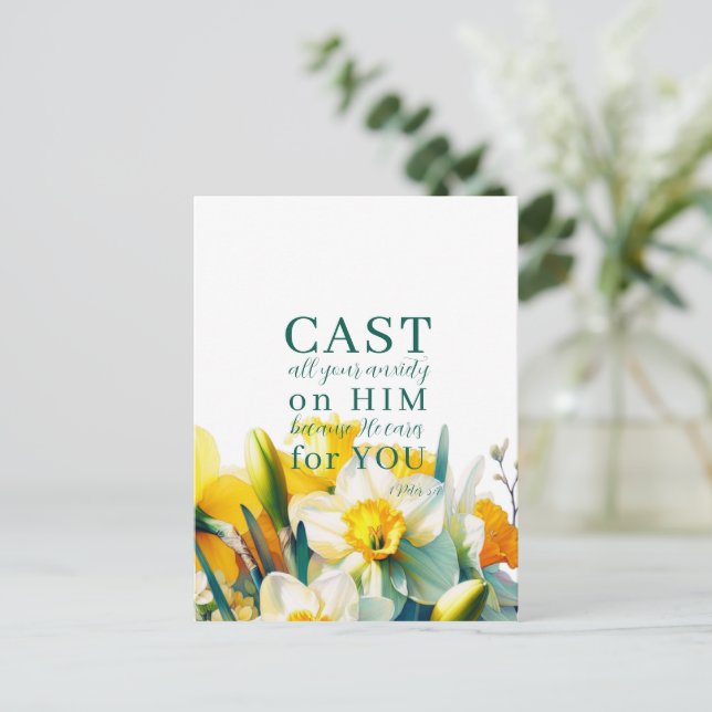 Floral Scripture 1 Peter 5:7  Postcard (Standing Front)