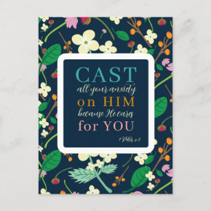 Floral Scripture 1 Peter 5:7  Postcard