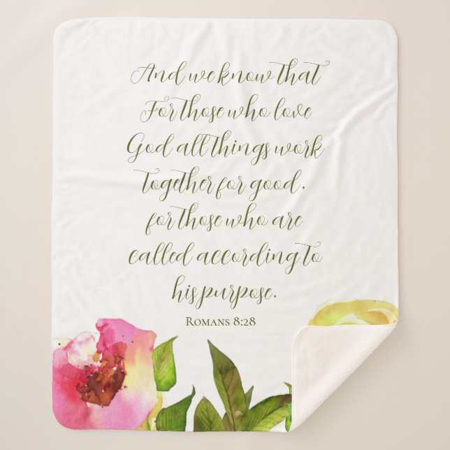 Floral Scripture Romans 8:28 Sherpa Blanket (Front)