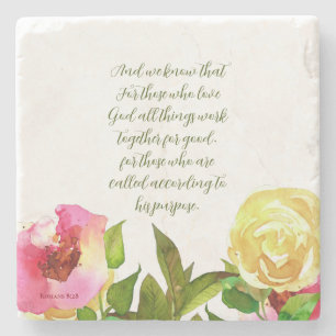 Floral Scripture Romans 8:28 Stone Coaster