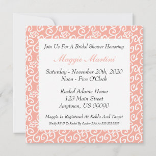 Floral Scroll Bridal Shower Invitation (Peach)