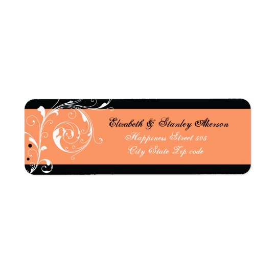 Floral scroll leaf black coral wedding return address label