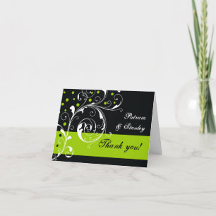 Floral scroll leaf black, green wedding Thank You