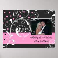 Floral scroll leaf black pink wedding photo