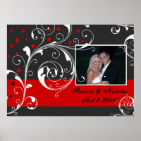 Floral scroll leaf black, red wedding photo