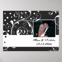 Floral scroll leaf black, white wedding photo
