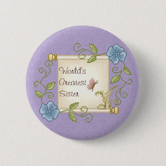 Floral Scroll Pixel Art 6 Cm Round Badge
