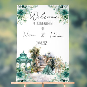 Floral sea green Engagement sign