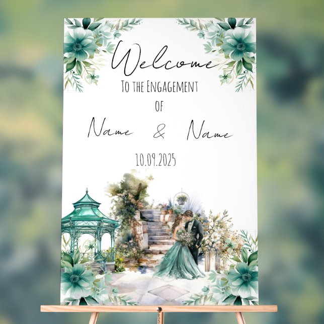 Floral sea green Engagement  sign  (Neutral)