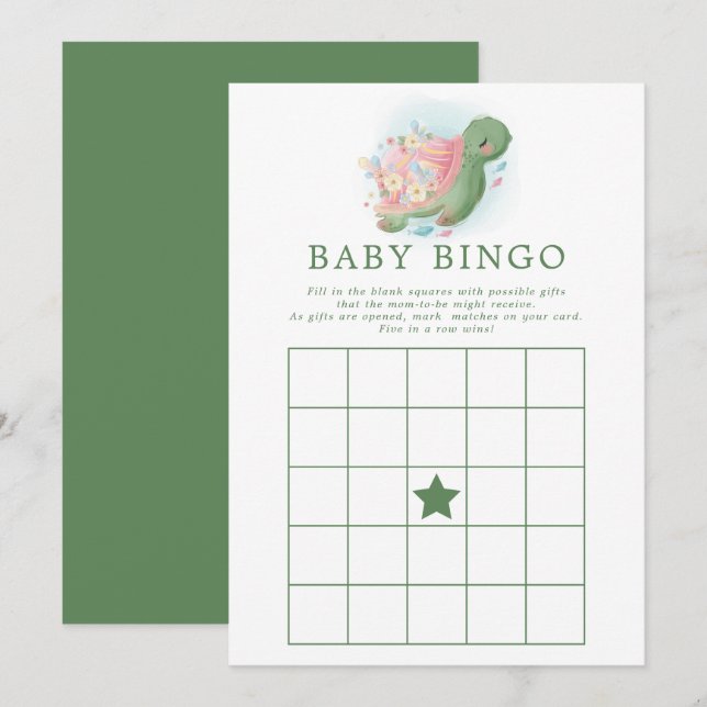 Floral Sea Turtle Baby Shower Bingo Game Invitation (Front/Back)