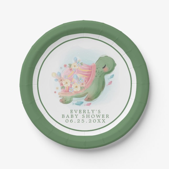 Floral Sea Turtle Baby Shower Paper Plate (Front)