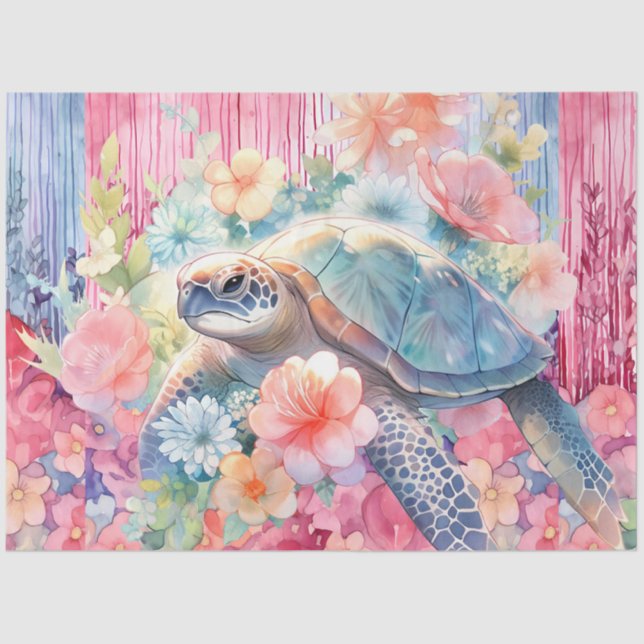 Floral Sea Turtle Decoupage Tissue Paper (Front)