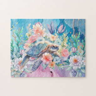 Floral Sea Turtle Jigsaw Puzzle