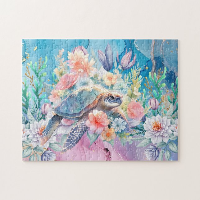Floral Sea Turtle Jigsaw Puzzle (Horizontal)