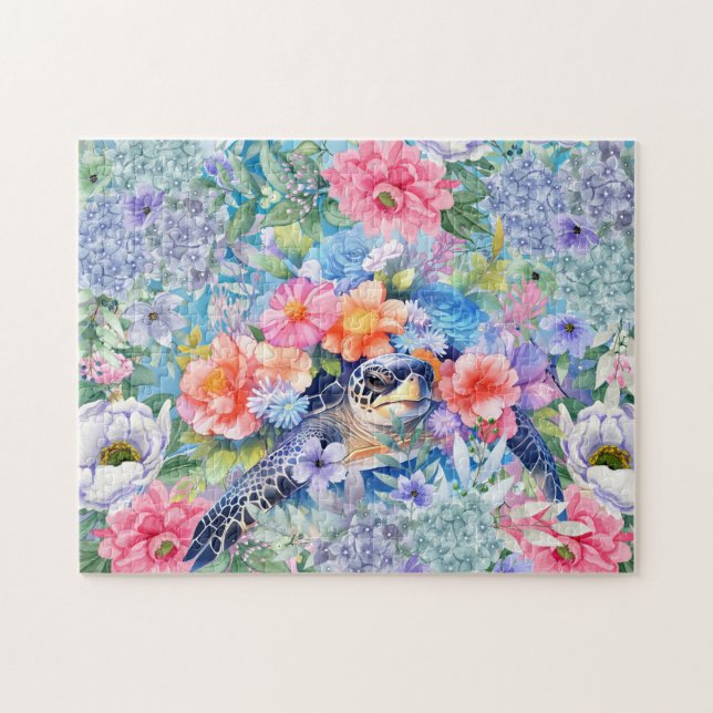 Floral Sea Turtle Jigsaw Puzzle (Horizontal)