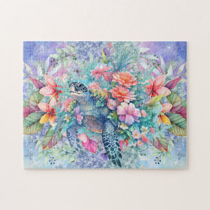 Floral Sea Turtle Jigsaw Puzzle