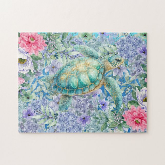 Floral Sea Turtle Jigsaw Puzzle (Horizontal)