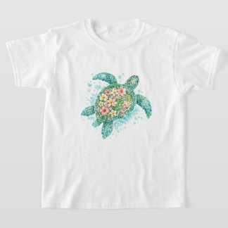 Floral Sea Turtle Kids T-Shirt