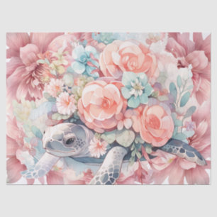 Floral Sea Turtle & Pink Flowers  Tissue Paper