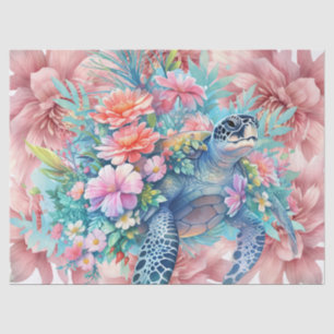 Floral Sea Turtle & Pink Flowers  Tissue Paper