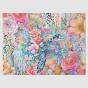 Floral Sea Turtle & Pink Flowers  Tissue Paper