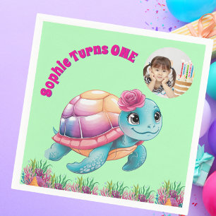 Floral Sea Turtle Under the Sea Girl Birthday Napkin