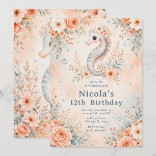 Floral Seahorse Birthday Invitation