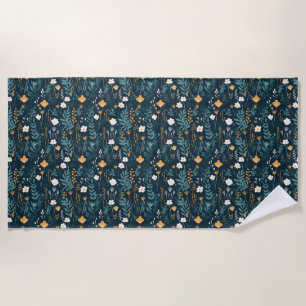 Floral Seamless In Blue, Yellow, and Orange Beach Towel