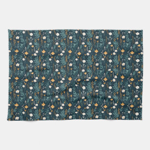 Floral Seamless In Blue, Yellow, and Orange Tea Towel