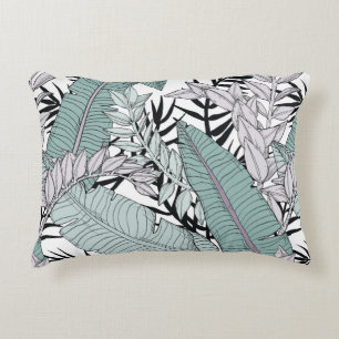 Floral seamless leaves pattern with tropical plant decorative cushion