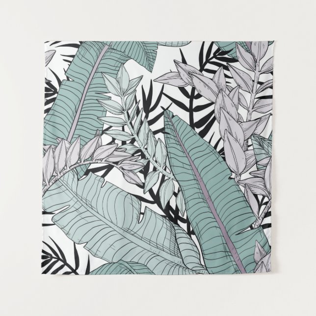 Floral seamless leaves pattern with tropical plant tapestry (Front)