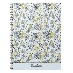 Floral seamless pattern big blossom personalised notebook