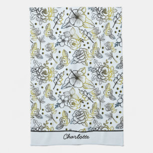 Floral seamless pattern big blossom personalised  tea towel