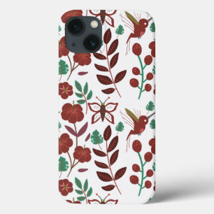Floral seamless pattern birds and butterflies iPhone 13 case