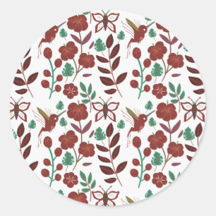 Floral seamless pattern birds and butterflies classic round sticker