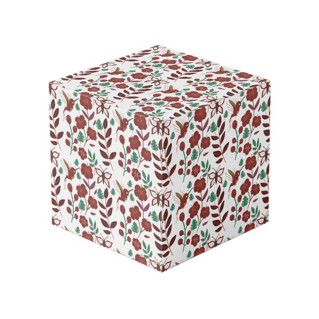 Floral seamless pattern birds and butterflies cube (Front Angled)