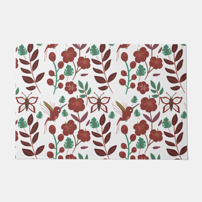 Floral seamless pattern birds and butterflies doormat (Front)