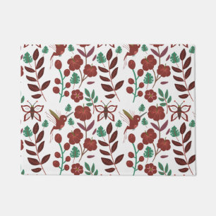 Floral seamless pattern birds and butterflies doormat