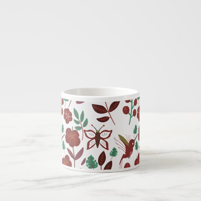 Floral seamless pattern birds and butterflies espresso cup (Front)