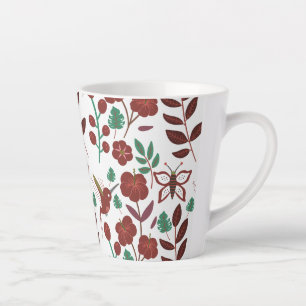 Floral seamless pattern birds and butterflies latte mug