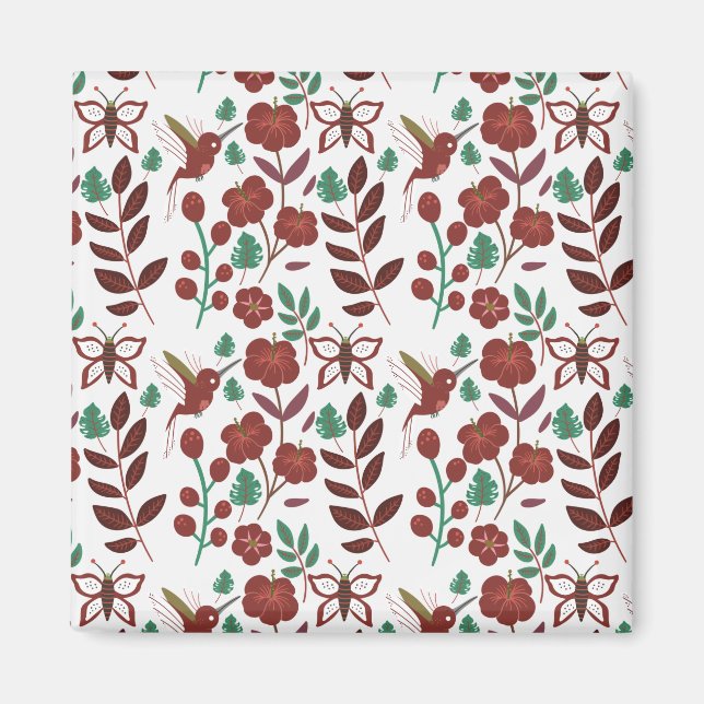 Floral seamless pattern birds and butterflies magnet (Front)